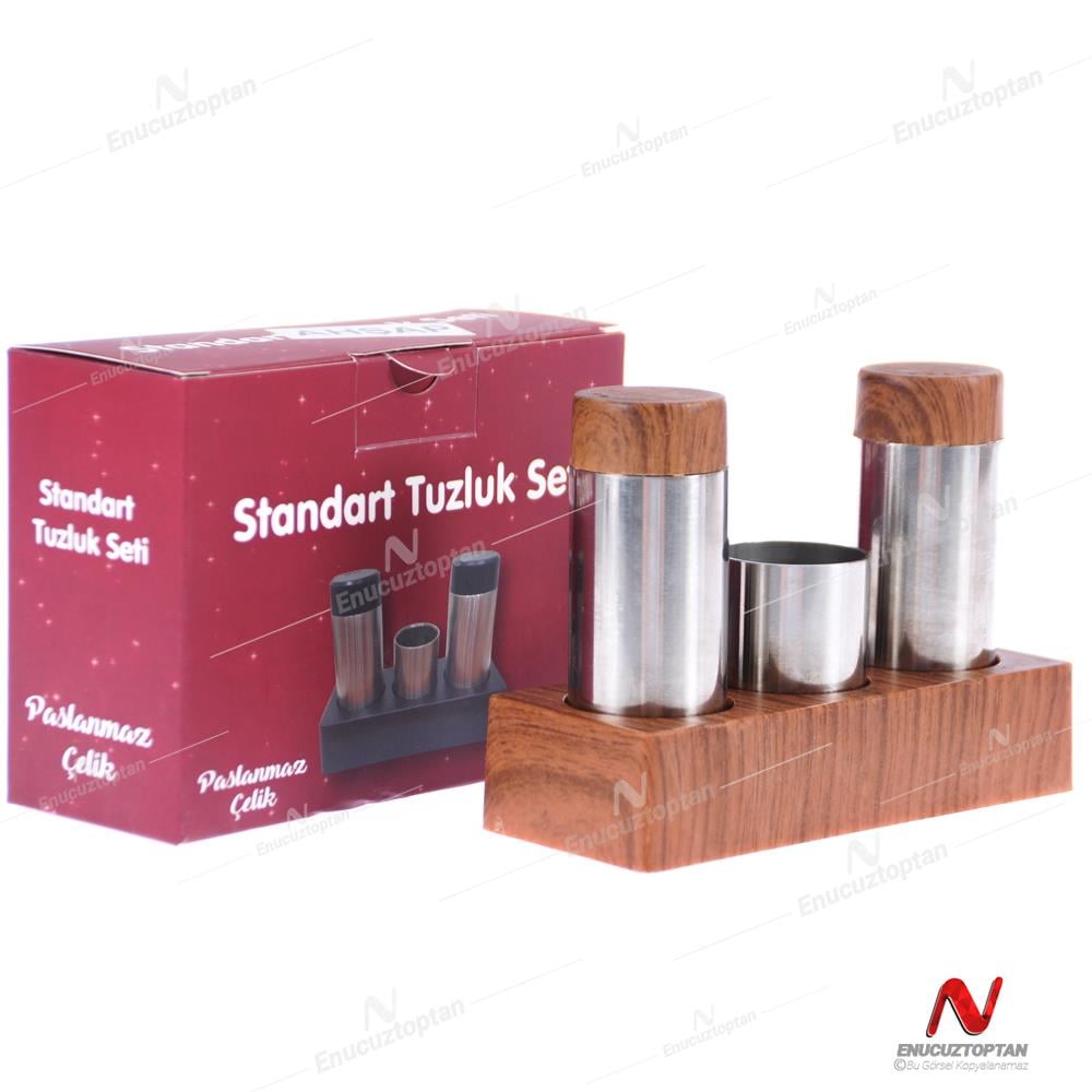 Gül Çelik Ahşap Görünümlü Standart Karabiberlik ve Tuzluk Seti | ID5224