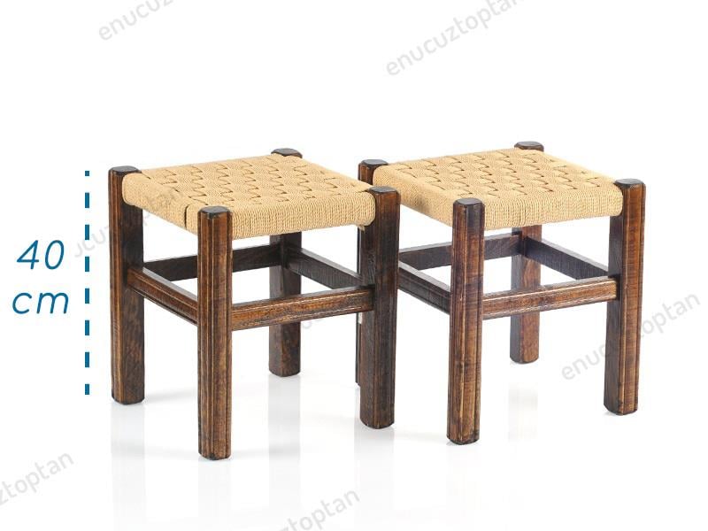 Hasır İpli Ahşap Büyük Tabure 40cm | ID4060