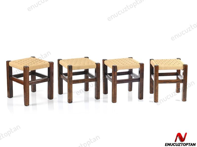 Hasır İpli Ahşap Büyük Tabure 40cm | ID4060