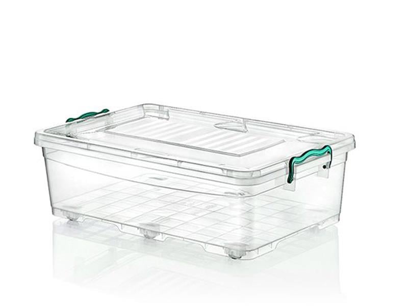 Hobbylife 02 1107 Şeffaf Tekerlekli Dikdörtgen Kapaklı Saklama Kabı 30 Litre | ID2637