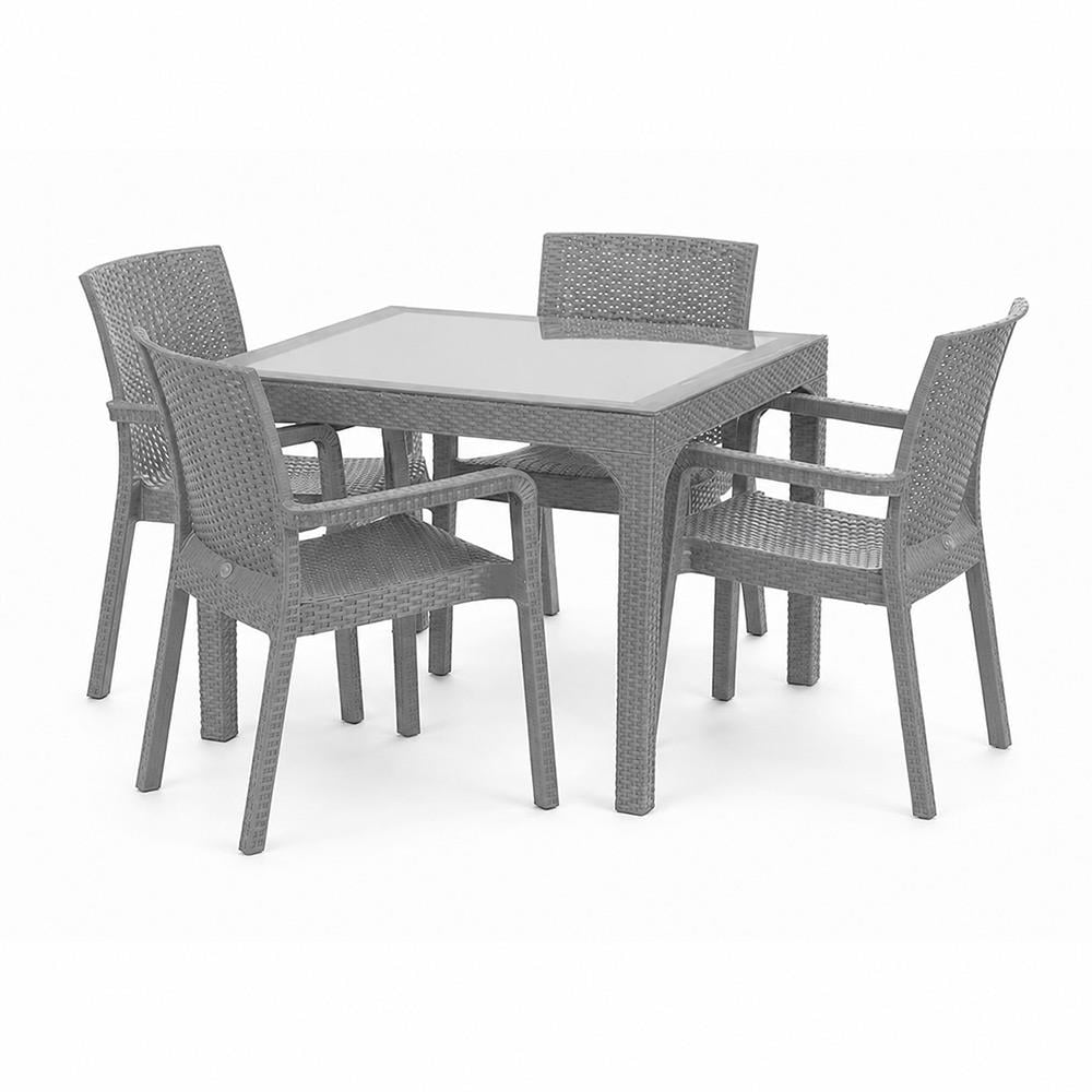 Holiday HM710 Rattan Camlı 90x90 Masa + 4 Adet HK700 Markiz Koltuk | ID2813