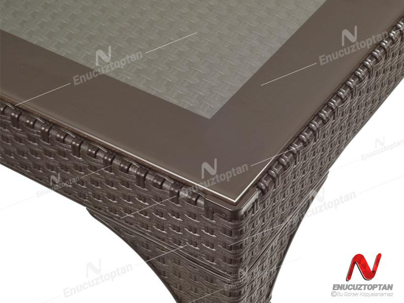 Holiday HM710 Rattan Camlı 90x90 Masa + 4 Adet HK710 Deluxe Sandalye | ID2812