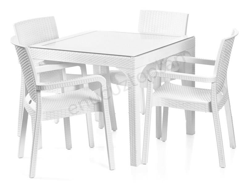 Holiday HM710 Rattan Camlı 90x90 Masa + 4 Adet HK700 Markiz Koltuk | ID2813