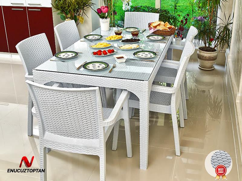 Holiday HM725 Rattan Camlı 80x140 Masa + 6 Adet HK700 Markiz Koltuk | ID4676