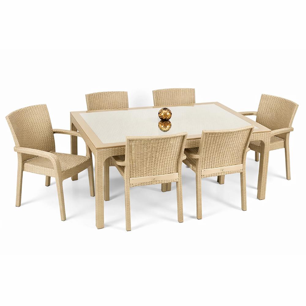 Holiday HM725 Rattan Camlı 80x140 Masa + 6 Adet HK700 Markiz Koltuk | ID4676