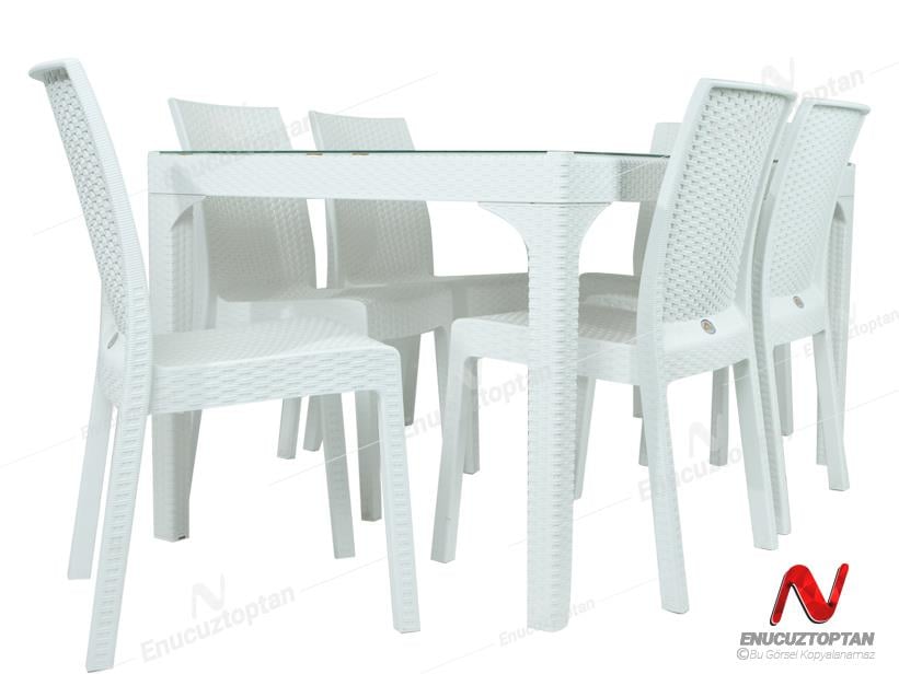 Holiday HM725 Rattan Camlı 80x140 Masa + 6 Adet HK710 Deluxe Sandalye | ID2815