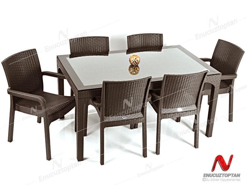 Holiday HM725 Rattan Camlı 80x140 Masa + 6 Adet HK700 Markiz Koltuk | ID4676