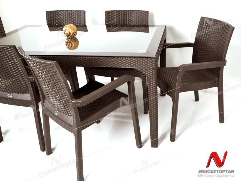 Holiday HM725 Rattan Camlı 80x140 Masa + 6 Adet HK700 Markiz Koltuk | ID4676
