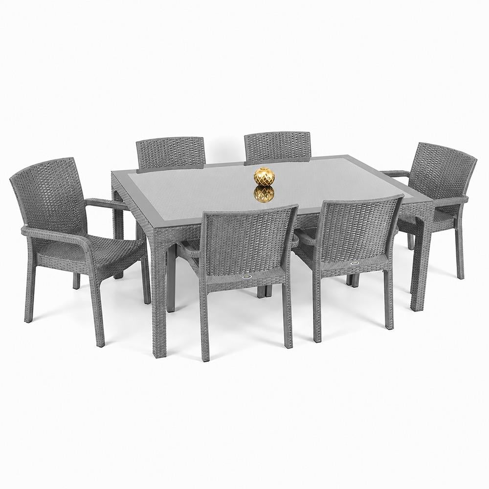 Holiday HM725 Rattan Camlı 80x140 Masa + 6 Adet HK700 Markiz Koltuk | ID4676