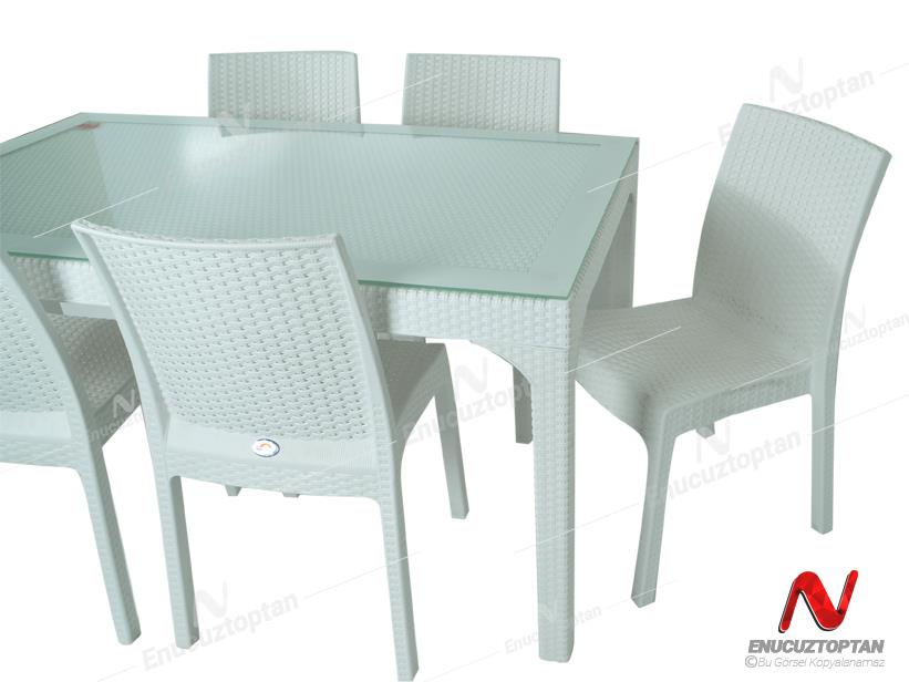 Holiday HM725 Rattan Camlı 80x140 Masa + 6 Adet HK710 Deluxe Sandalye | ID2815