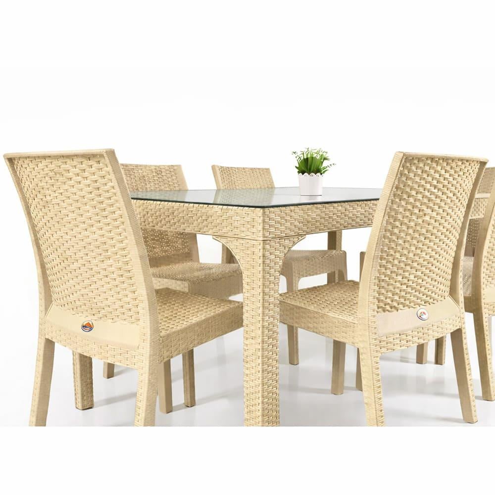 Holiday HM730 Rattan Camlı 90x150 Masa + 6 Adet HK710 Deluxe Sandalye | ID2818