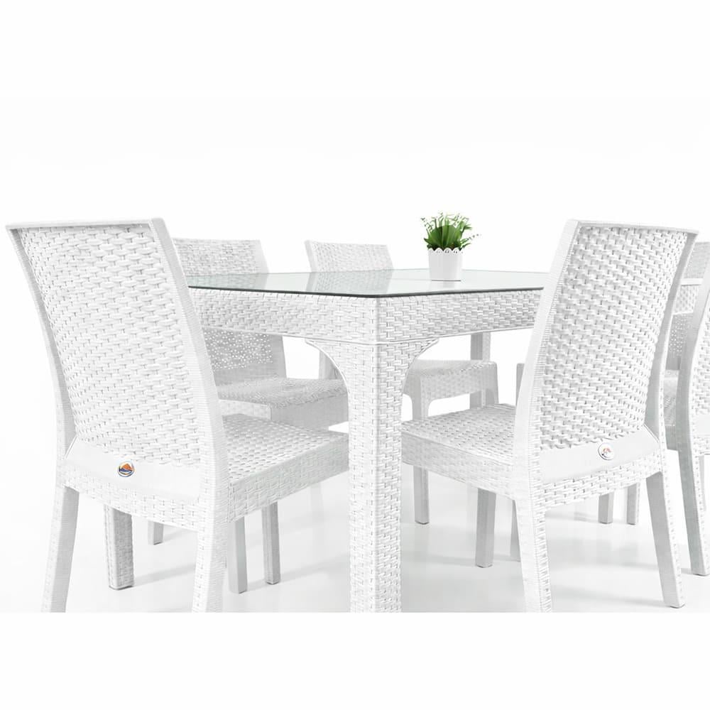 Holiday HM730 Rattan Camlı 90x150 Masa + 6 Adet HK710 Deluxe Sandalye | ID2818