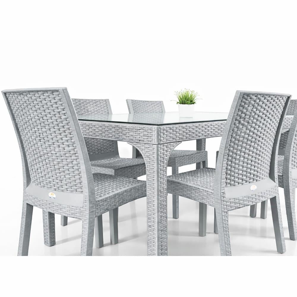 Holiday HM730 Rattan Camlı 90x150 Masa + 6 Adet HK710 Deluxe Sandalye | ID2818