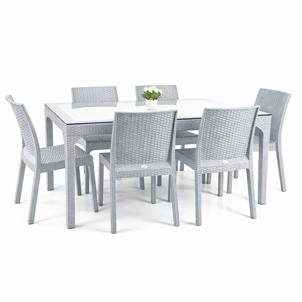 Holiday HM730 Rattan Camlı 90x150 Masa + 6 Adet HK710 Deluxe Sandalye | ID2818