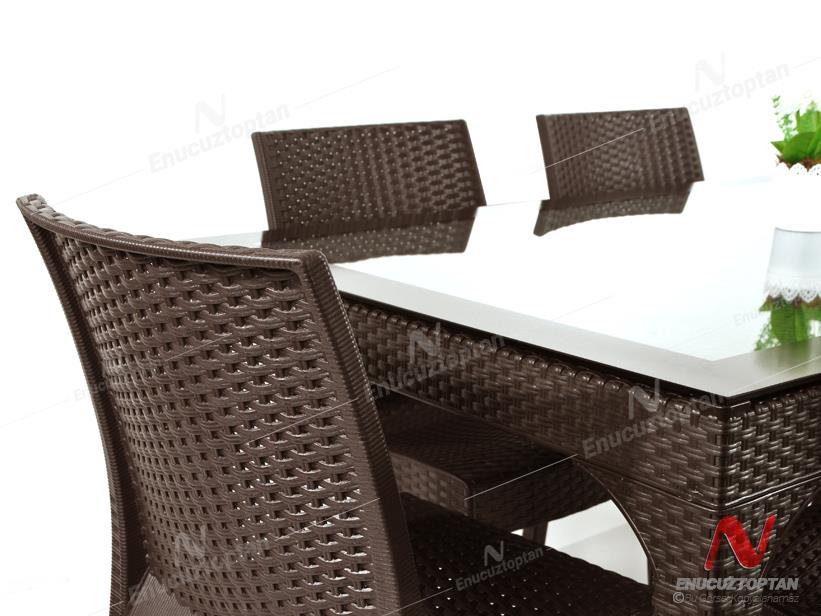 Holiday HM730 Rattan Camlı 90x150 Masa + 6 Adet HK710 Deluxe Sandalye | ID2818