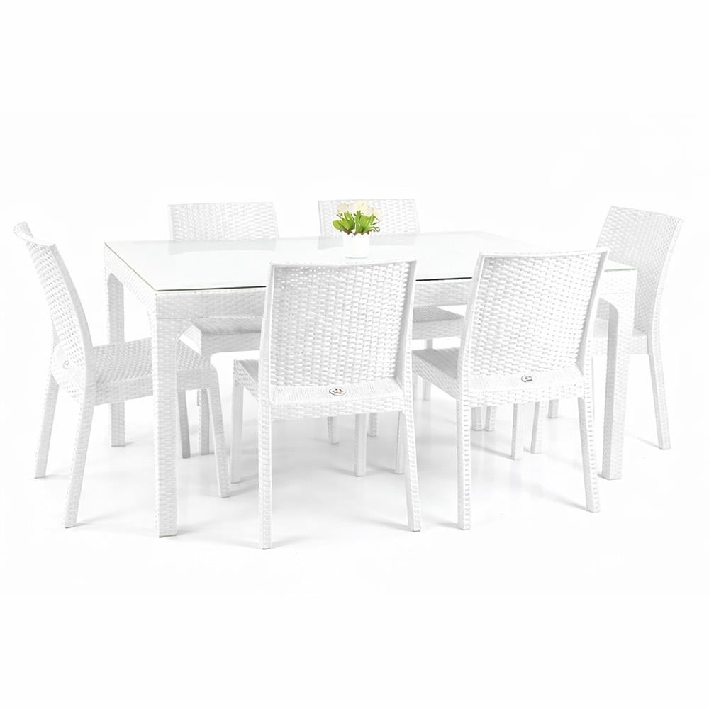 Holiday HM730 Rattan Camlı 90x150 Masa + 6 Adet HK710 Deluxe Sandalye | ID2818