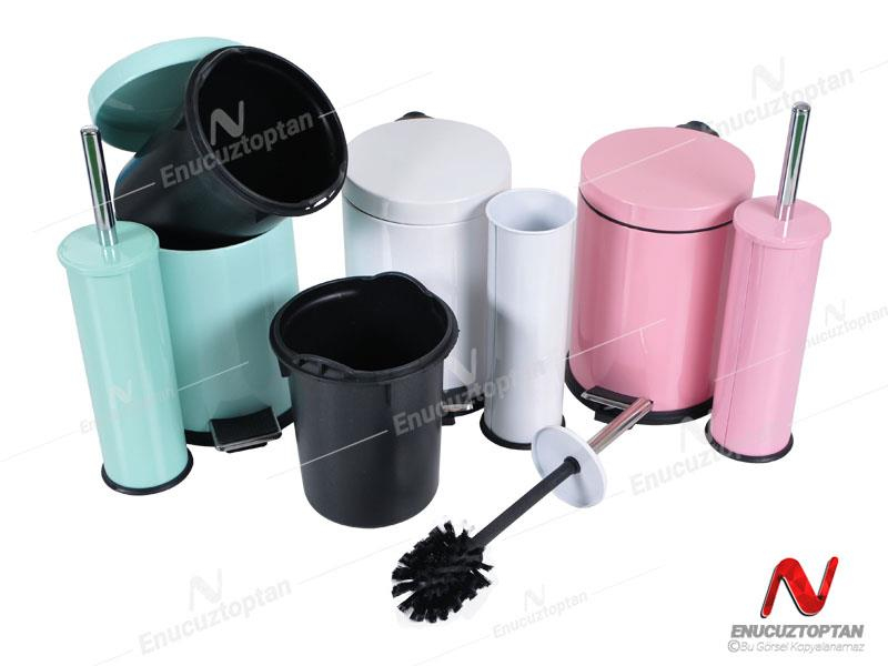 Krom Boyalı Pedallı Çöp Kovası 3 Litre + Krom Tuvalet Fırçası | ID3016