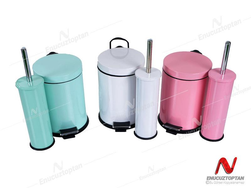 Krom Boyalı Pedallı Çöp Kovası 3 Litre + Krom Tuvalet Fırçası | ID3016