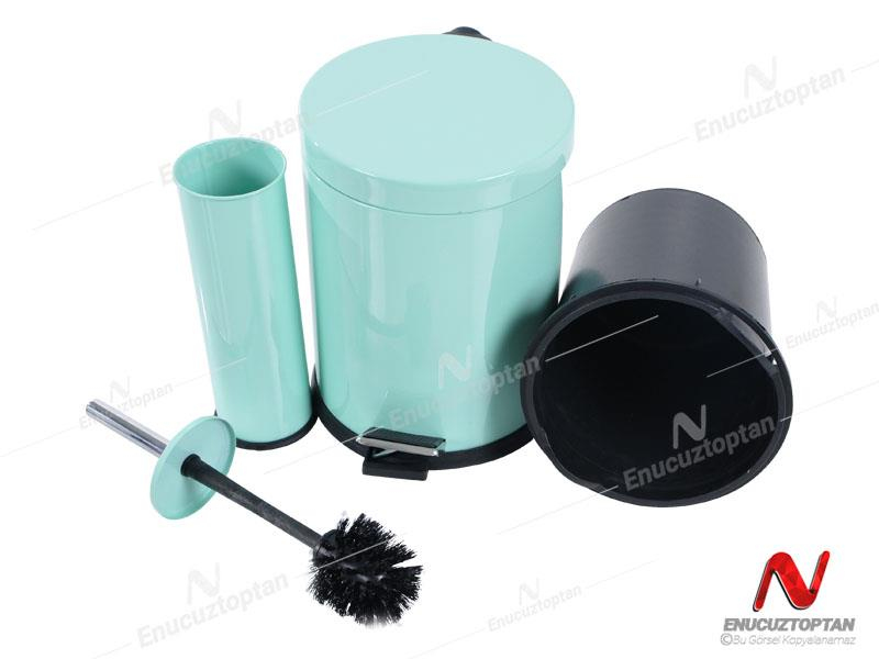 Krom Boyalı Pedallı Çöp Kovası 5 Litre + Krom Tuvalet Fırçası | ID3017