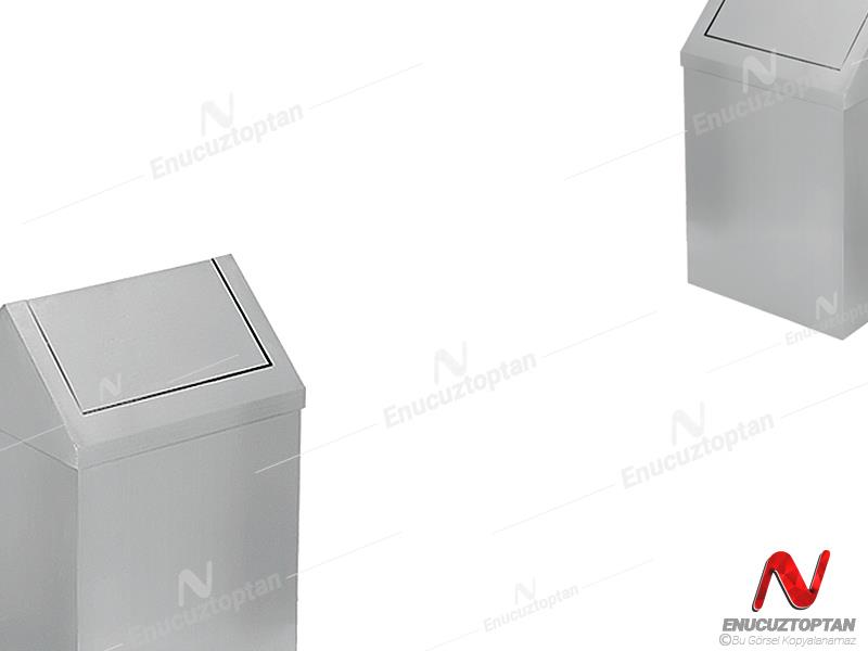 Krom Paslanmaz Çatı Kapaklı Çöp Kovası 54Lt  | ID3515 