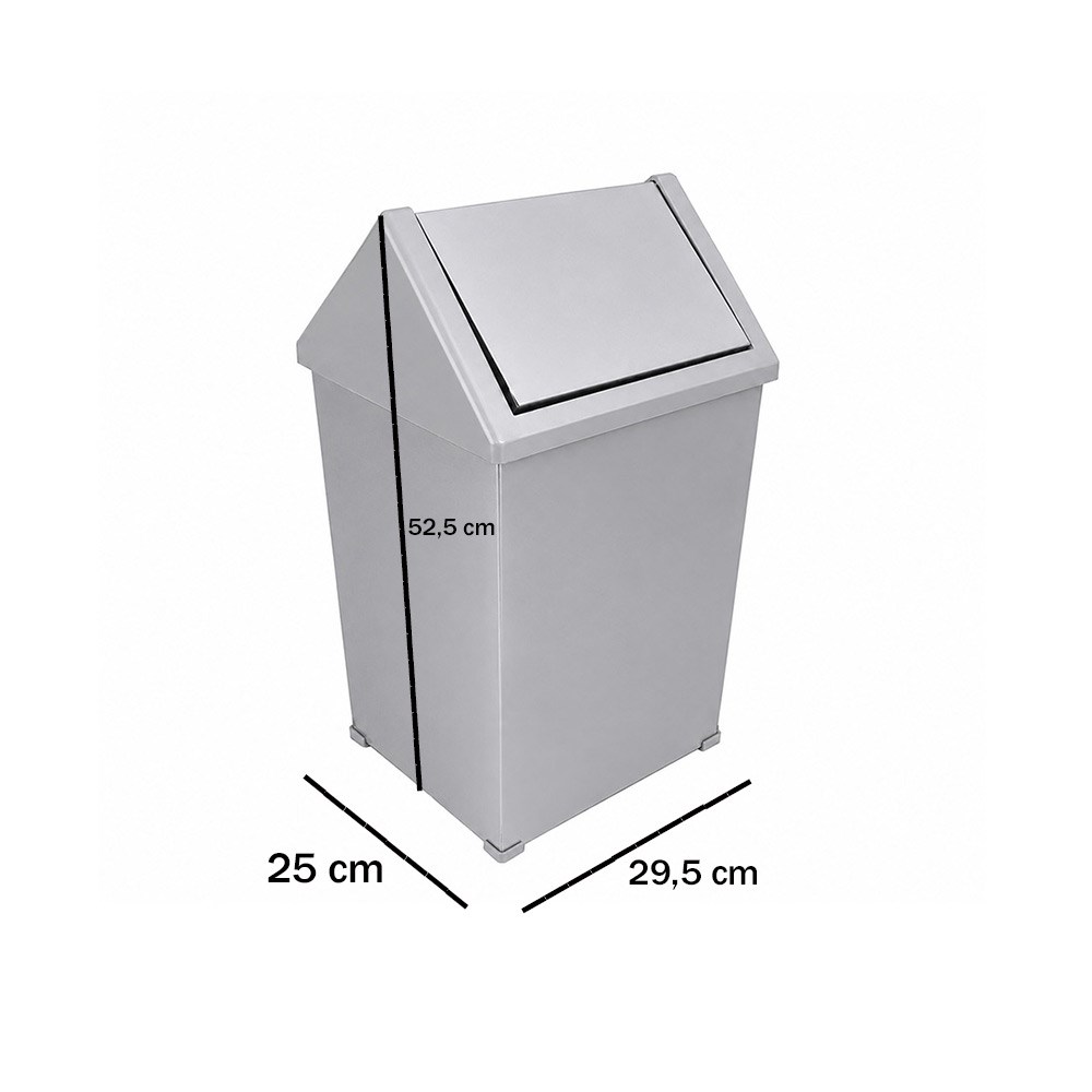 Krom Paslanmaz Çatı Kapaklı Çöp Kovası 25 Litre | ID3512