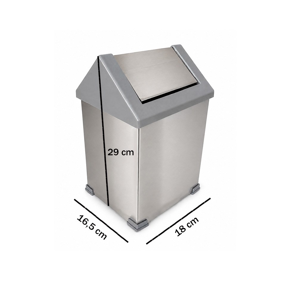 Krom Paslanmaz Çatı Kapaklı Çöp Kovası 6 Litre | ID3509