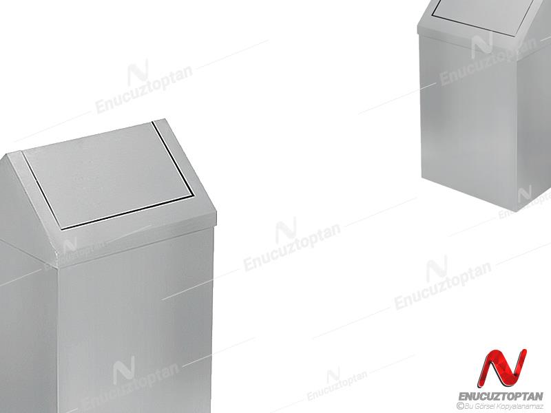 Krom Paslanmaz Çatı Kapaklı Çöp Kovası 80 Litre | ID3516