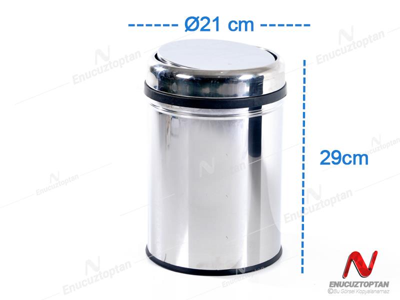 Krom Paslanmaz Pratik Kapaklı Çöp Kovası Ofis Tipi 8 Litre | ID3072