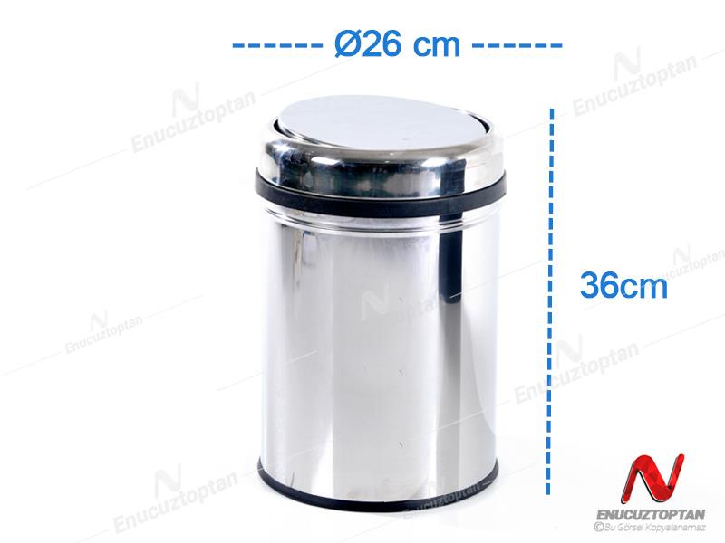 Krom Paslanmaz Pratik Kapaklı Çöp Kovası Ofis Tipi 16 Litre | ID3073