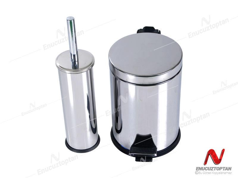Krom Pedallı Çöp Kovası 3 Litre + Krom Tuvalet Fırçası | ID3011