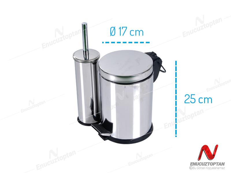 Krom Pedallı Çöp Kovası 3 Litre + Krom Tuvalet Fırçası | ID3011