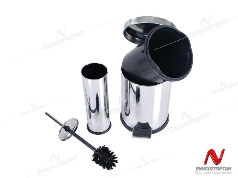 Krom Pedallı Çöp Kovası 3 Litre + Krom Tuvalet Fırçası | ID3011