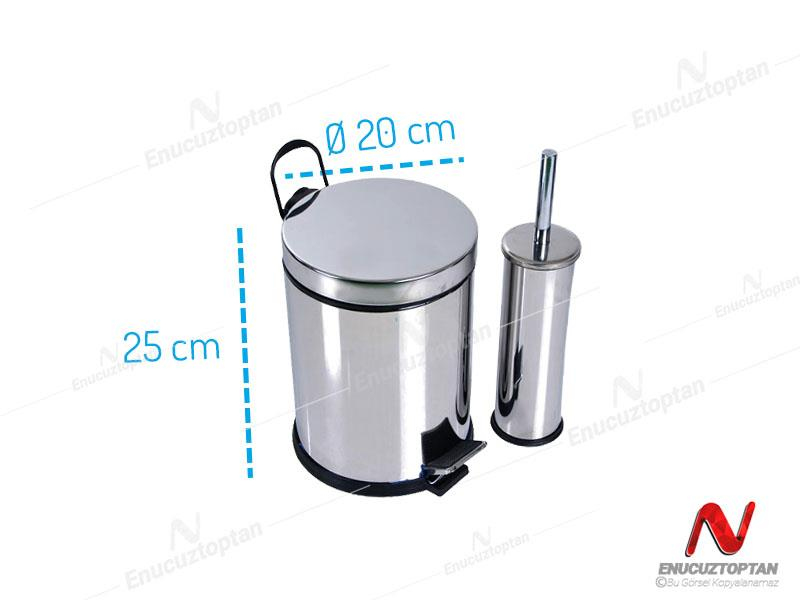 Krom Pedallı Çöp Kovası 5 Litre + Krom Tuvalet Fırçası | ID3012