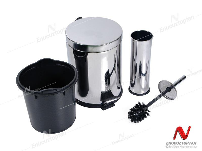 Krom Pedallı Çöp Kovası 8 Litre + Krom Tuvalet Fırçası | ID3013