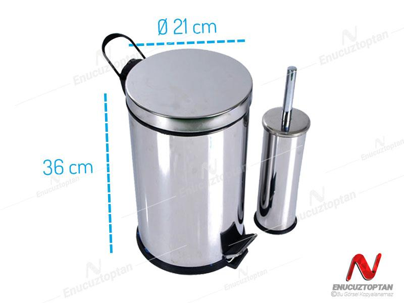 Krom Pedallı Çöp Kovası 8 Litre + Krom Tuvalet Fırçası | ID3013