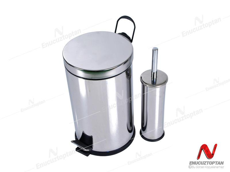 Krom Pedallı Çöp Kovası 8 Litre + Krom Tuvalet Fırçası | ID3013