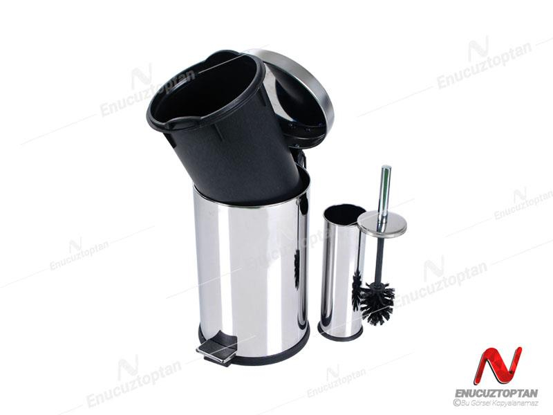 Krom Pedallı Çöp Kovası 8 Litre + Krom Tuvalet Fırçası | ID3013
