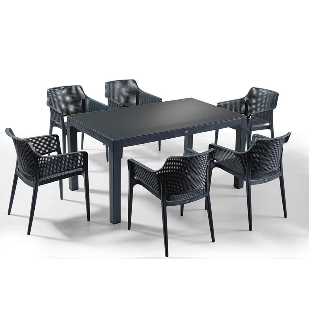 Novussi Boom Masa Takımı 90x150 Camlı Masa + 6 Adet Boom Koltuk Antrasit | ID6484