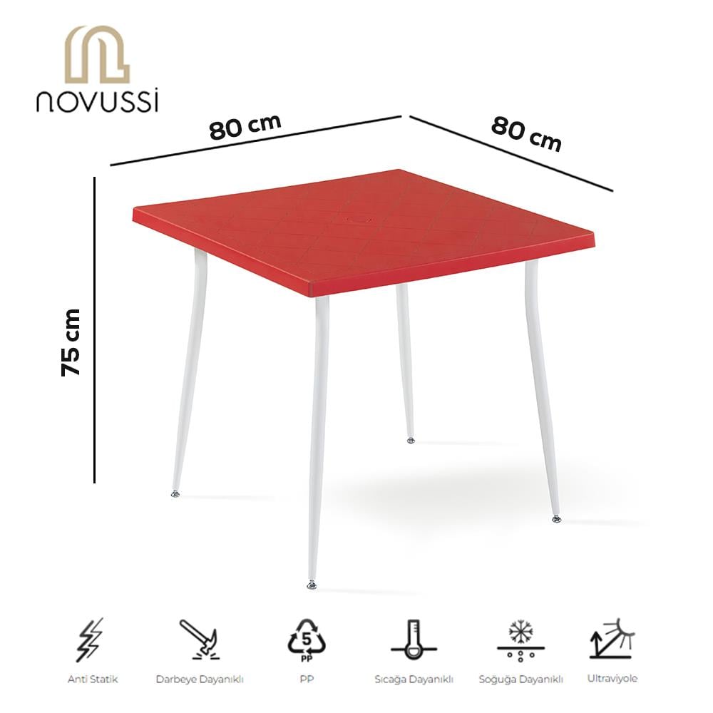 Novussi Carmen 80x80 Beyaz Ayaklı Masa - Kırmızı | ID6337