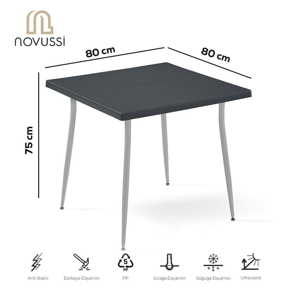 Novussi Carmen 80x80 Metal Gri Ayaklı Masa - Antrasit | ID6328