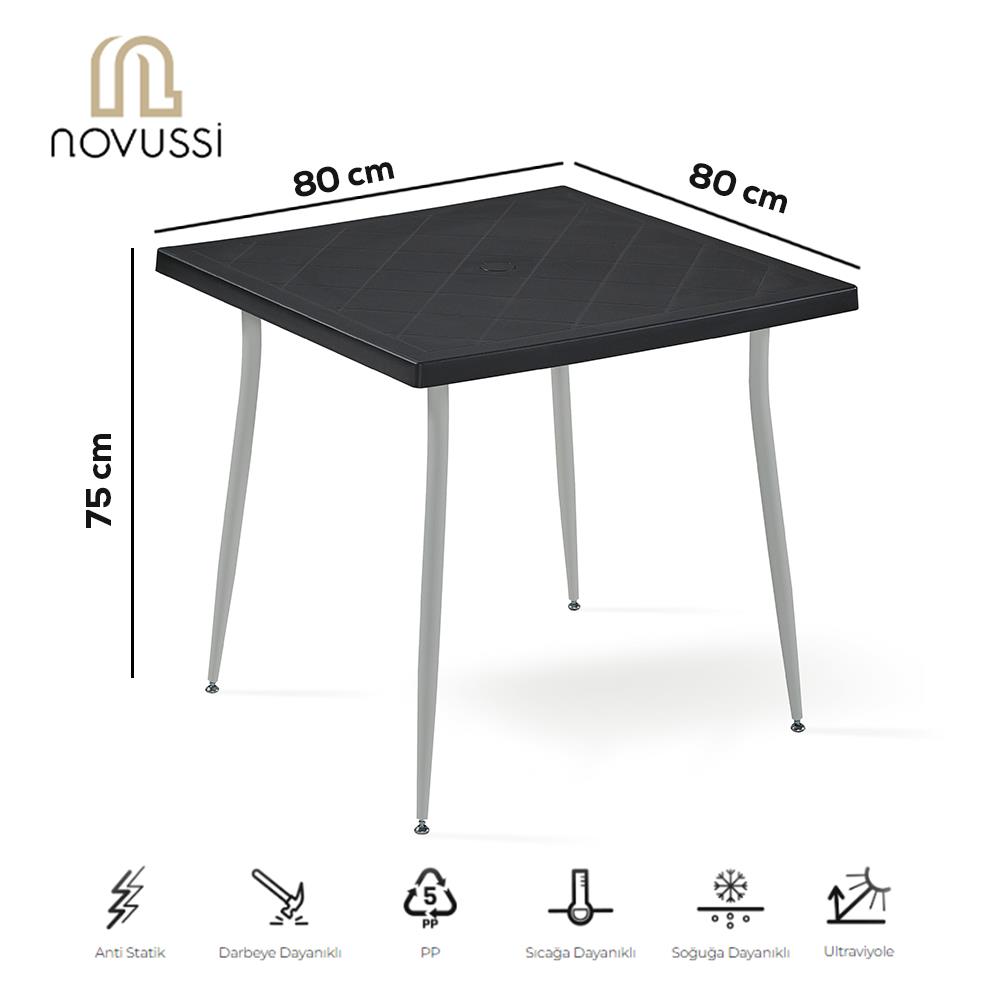 Novussi Carmen 80x80 Metal Gri Ayaklı Masa - Siyah | ID6333
