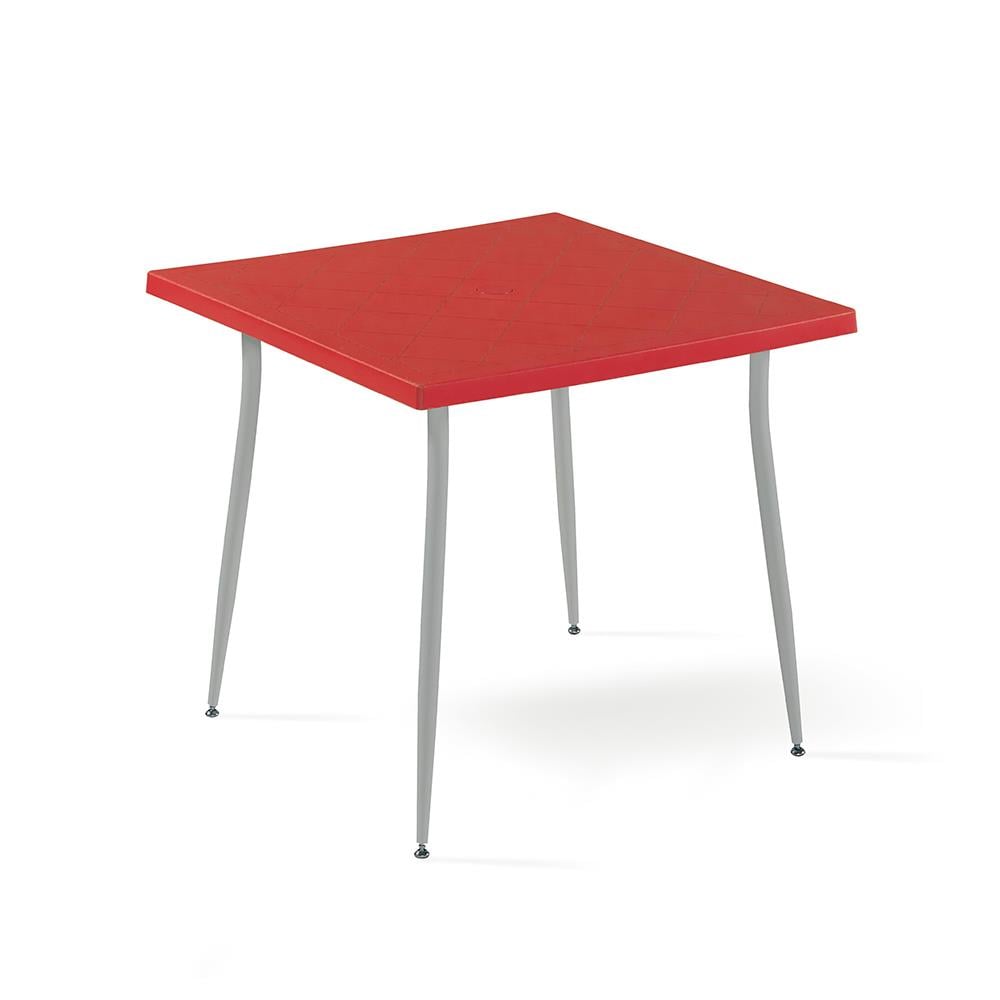Novussi Carmen 80x80 Metal Gri Ayaklı Masa - Kırmızı | ID6332