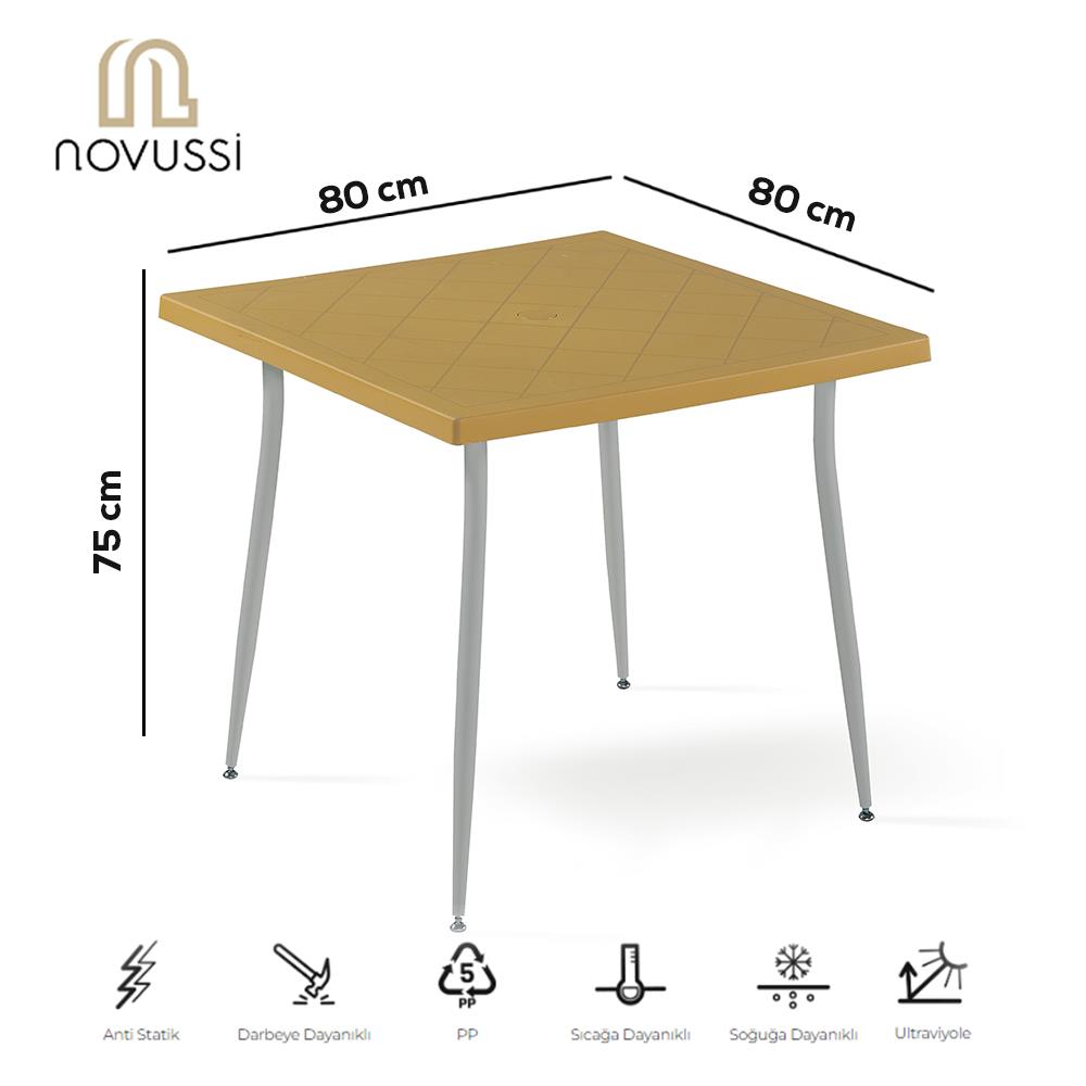 Novussi Carmen 80x80 Metal Gri Ayaklı Masa - Hardal | ID6331