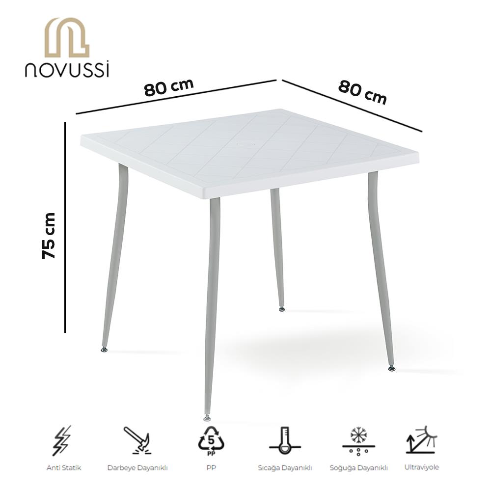 Novussi Carmen 80x80 Metal Gri Ayaklı Masa - Beyaz | ID6330