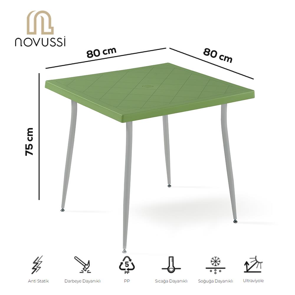 Novussi Carmen 80x80 Metal Gri Ayaklı Masa - Yeşil | ID6334