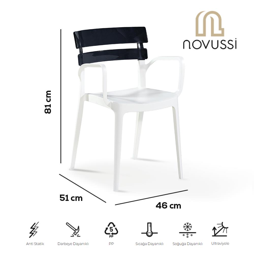 Novussi Carmen Masa Takımı 80x80 Masa + 4 Bermuda Beyaz Ayaklı Koltuk Antrasit | ID6037