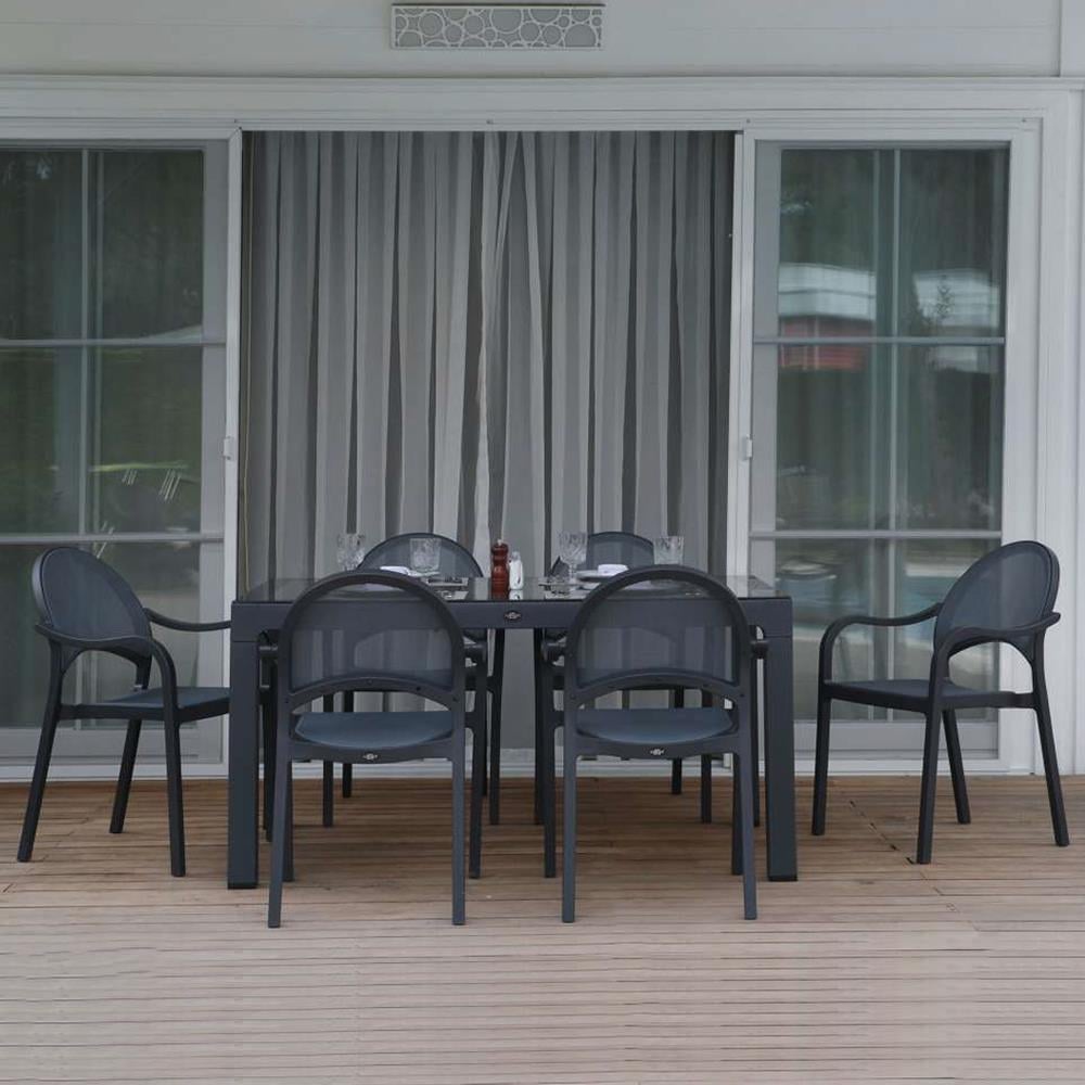 Novussi Florida Bahçe Masa Takımı Camlı Masa + 6 Fileli Koltuk | ID6039