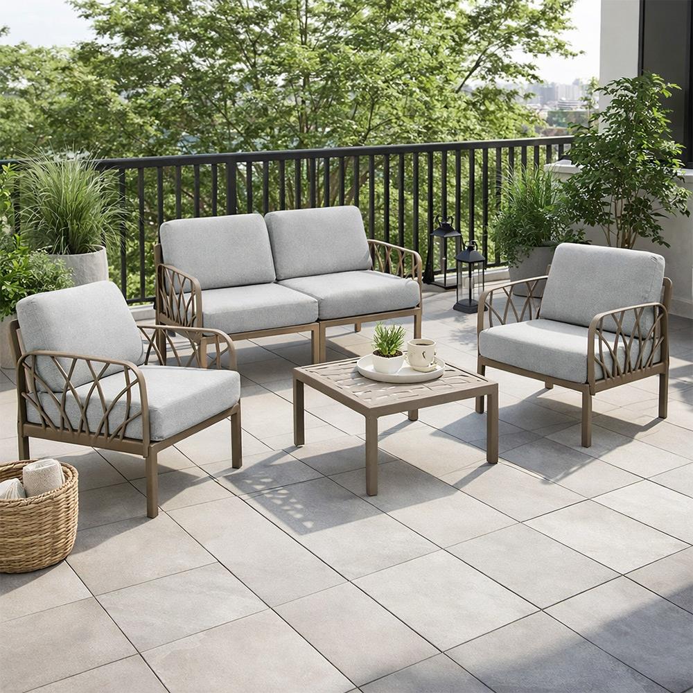 Novussi Garda Minderli 4 Kişilik Bahçe Oturma Grubu + Camlı Orta Sehpa | ID6025