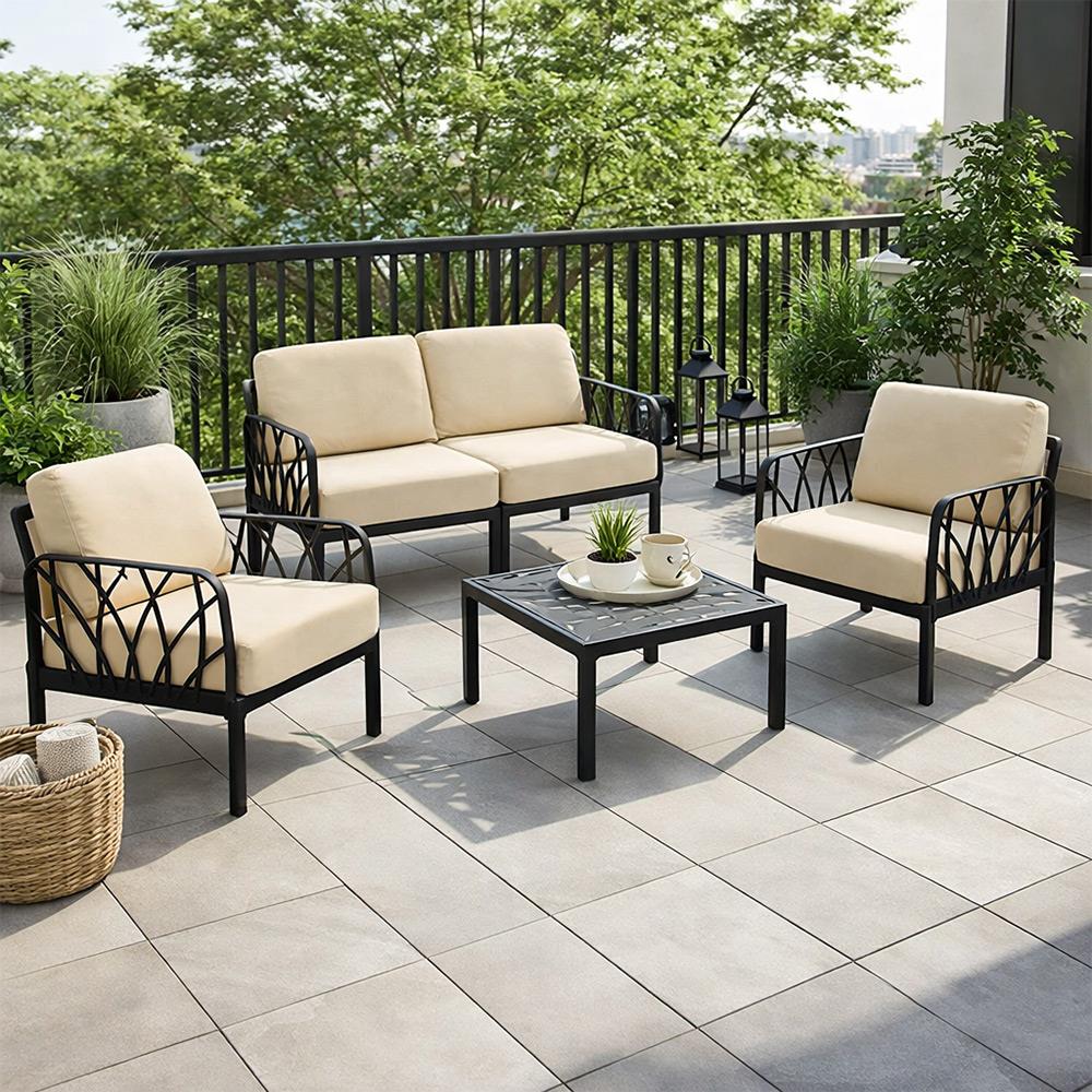 Novussi Garda Minderli 4 Kişilik Bahçe Oturma Grubu + Camlı Orta Sehpa | ID6025