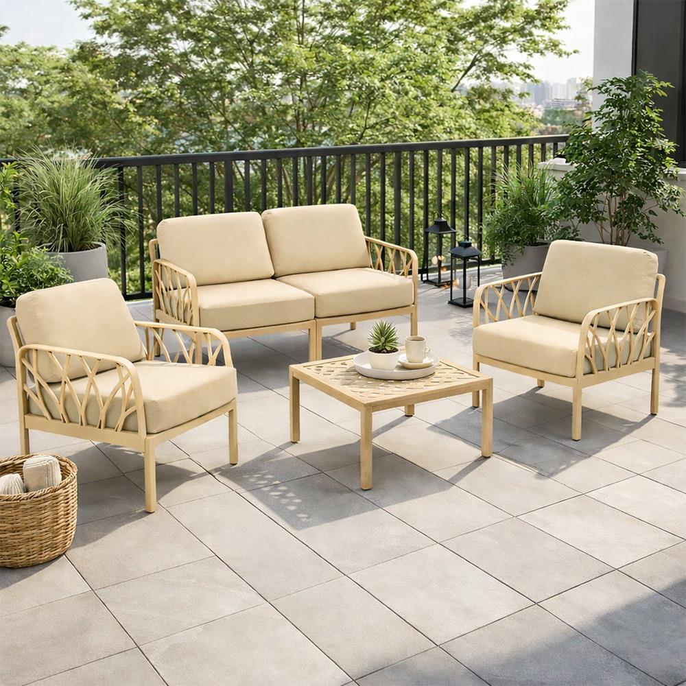 Novussi Garda Minderli 4 Kişilik Bahçe Oturma Grubu + Camlı Orta Sehpa | ID6025